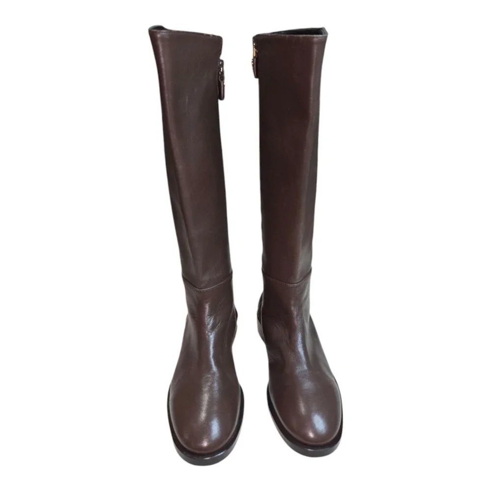 Stuart Weitzman Keelan Zip LEATHER Boot Style Color Walnut brown Sz 5.5‎ new